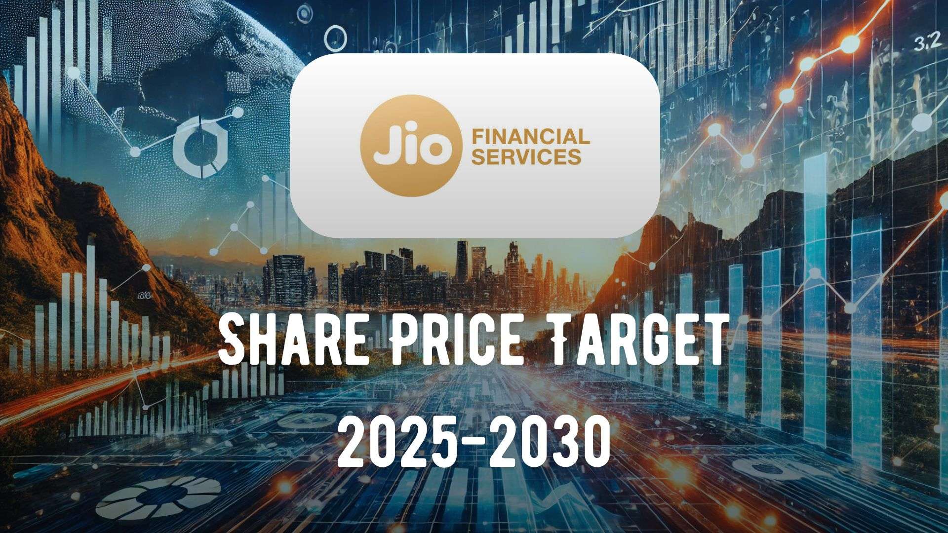 a cityscape with a white rectangle with Jio Finance text.